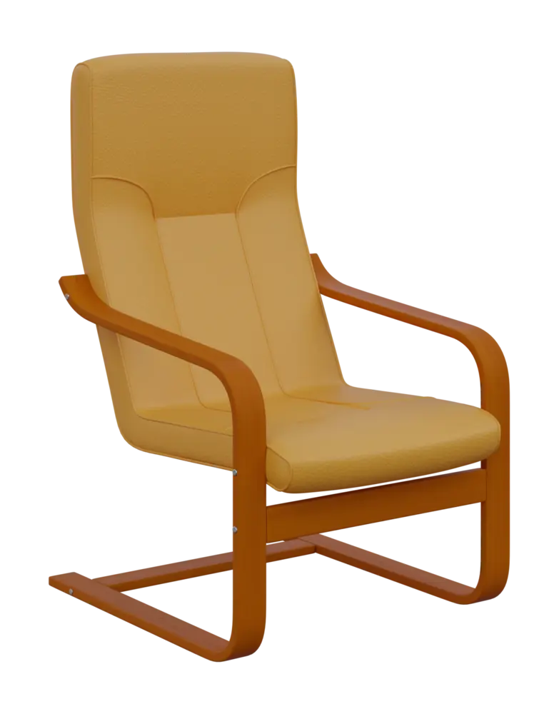 BO - 1 křeslo, dřevěná kostra, moření třešeň, koženka OTO T 5, žluto-oranžová